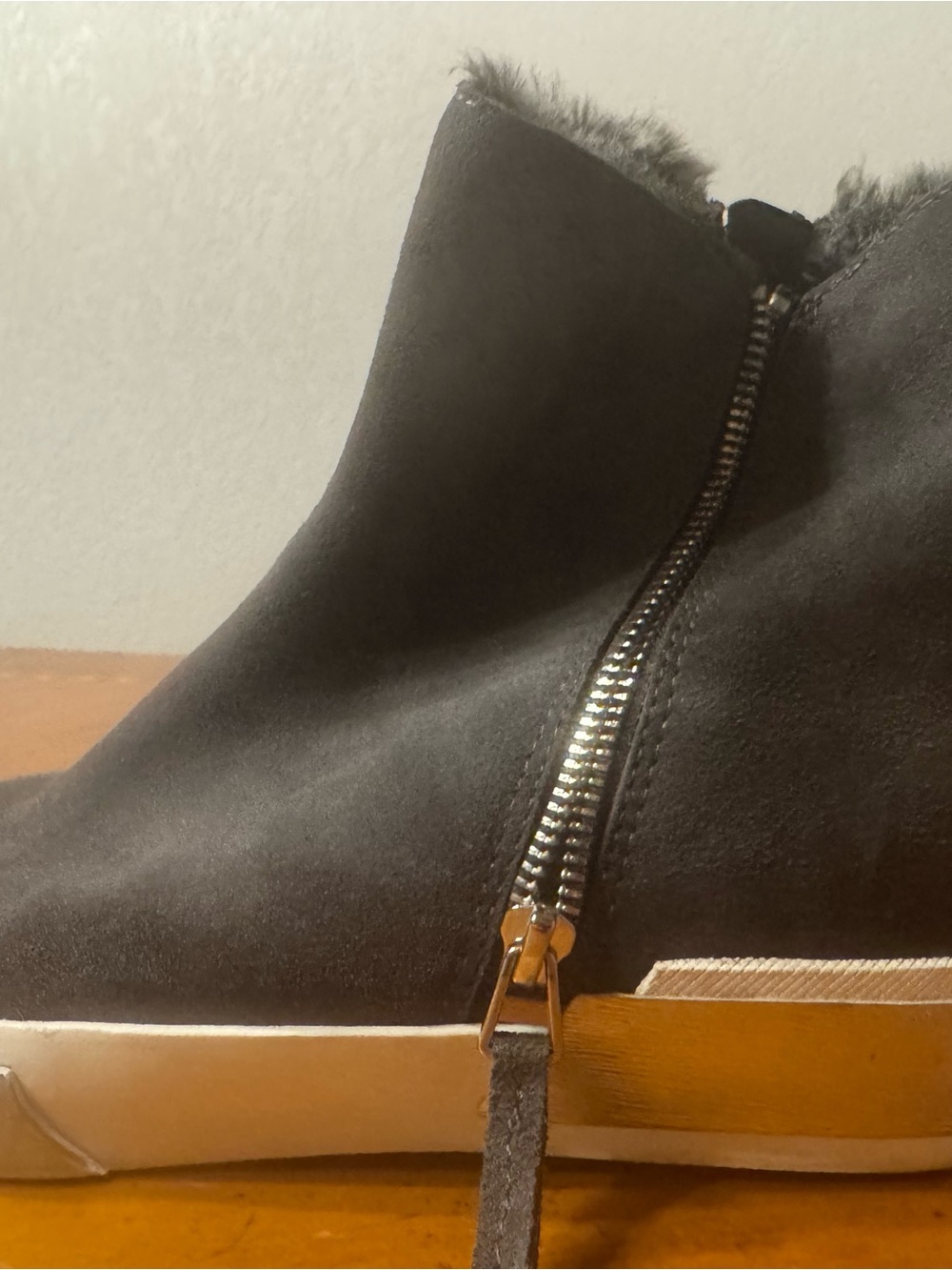 Dolce Vita GreyFaux-Suede Zip Ankle Boot with Fur Trim
